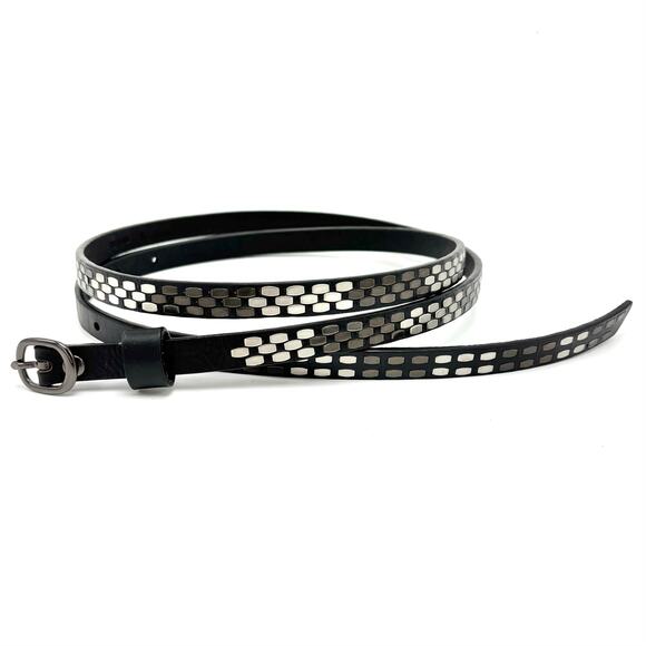 Eddie Bauer Rivet Studded Leather Skinny Belt XL 38-42 Black Emo Boho Punk Y2K - Picture 1 of 9